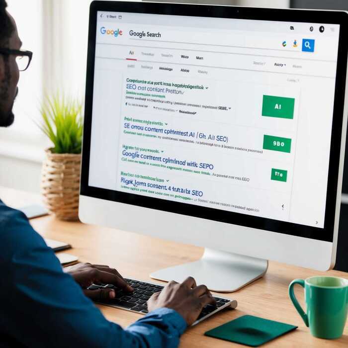 Tela de resultados do Google destacando um conteúdo otimizado com IA para SEO