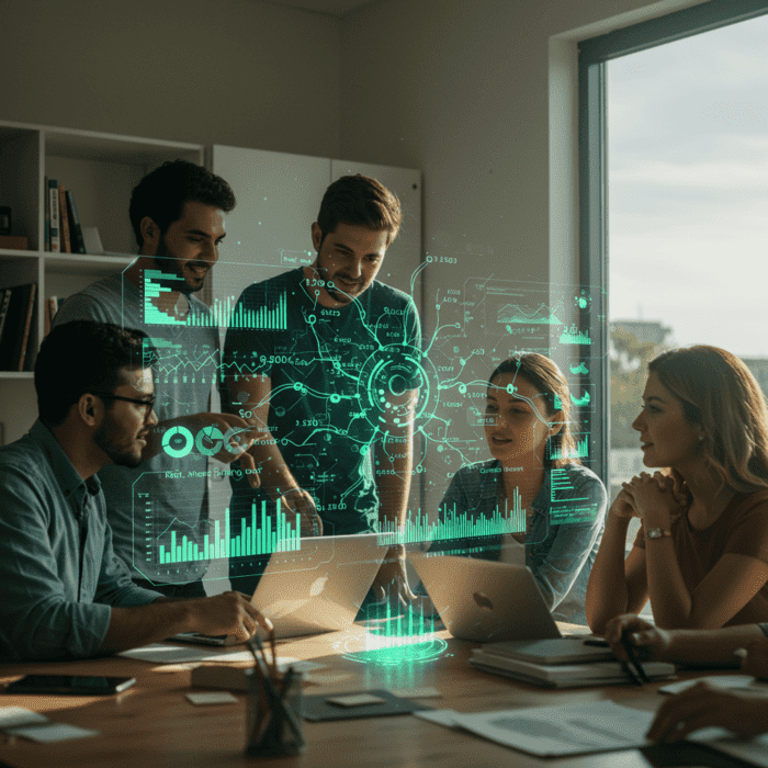 Representação visual da integração entre inteligência artificial e estratégias de marketing digital