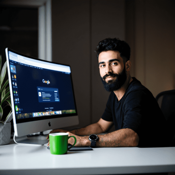 homem na frente de um monitor com uma caneca na mão fazendo estratégias de seo zero clique